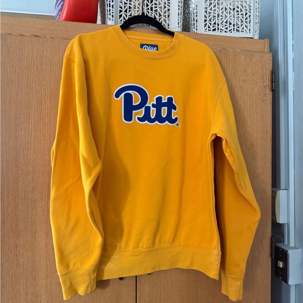 Blue 84 Pitt Crewneck Sweatshirt in Gold with Blue Logo